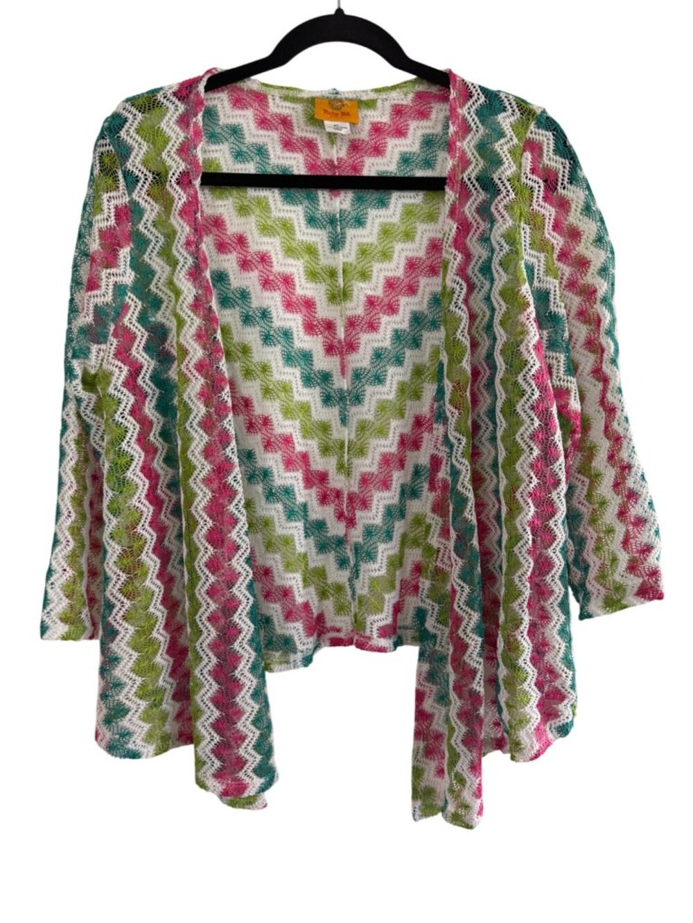 Ruby Rd. Petite Multicolor Chevron Open-Front Crochet Cardigan PL